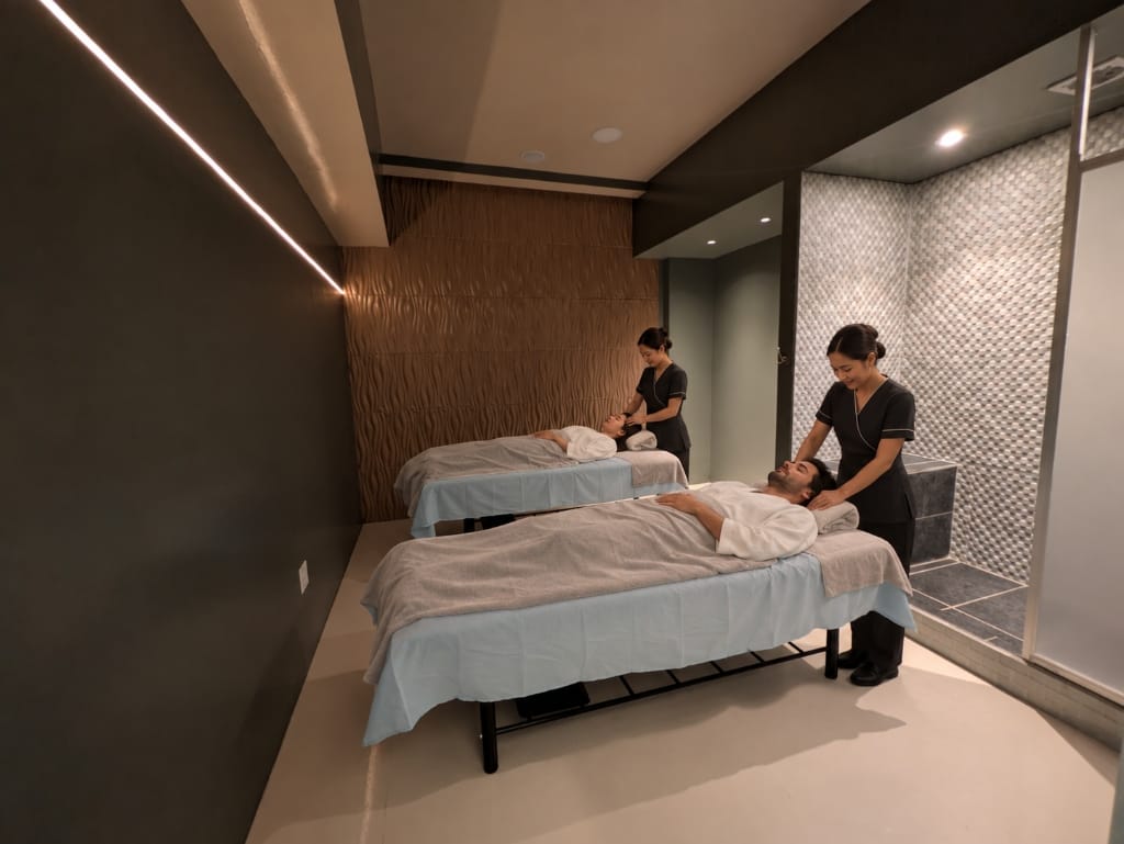 Luxury couples massage suite with private shower wet room at Masaje Milagroso Dávila Tijuana
